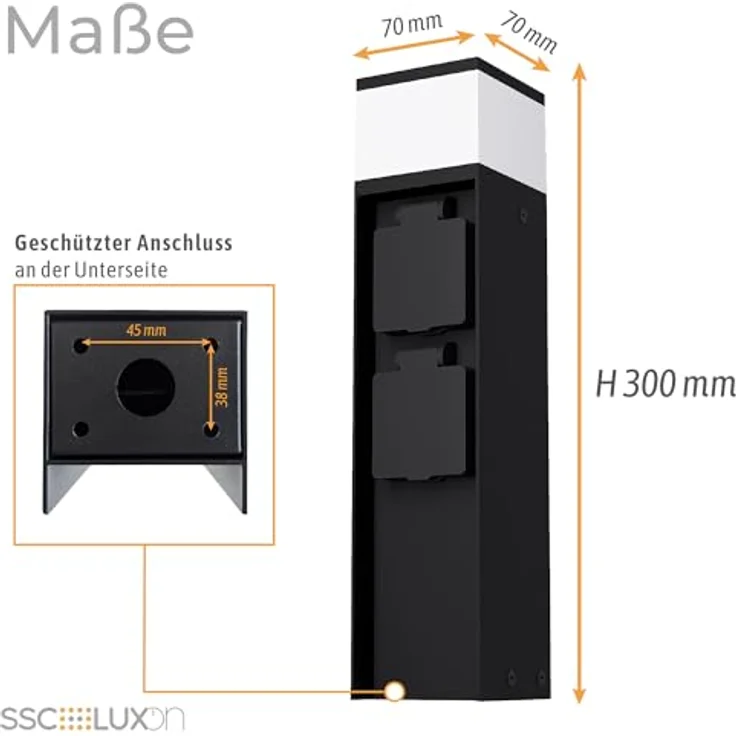 SSC-LUXon LED Gartenstrahler Pollerleuchte ZAVO schwarz für G9 Lampen mit zwei Schuko Steckdosen – Bild 6