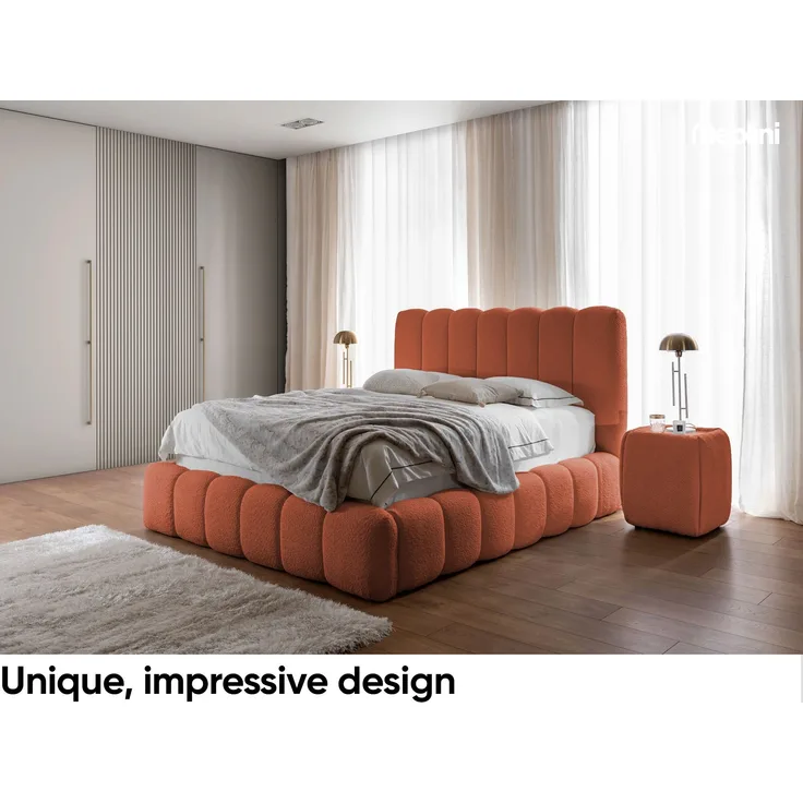 MEBLINI Polsterbett 120x200 mit Lattenrost mit Matratze - CARLOS - Orange Boucle - Bubble Bett - Cloud Bett - Marshmallow Bed - Kopfteil Bett mit Stauraum