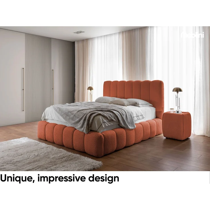 MEBLINI Polsterbett 120x200 mit Lattenrost mit Matratze - CARLOS - Orange Boucle - Bubble Bett - Cloud Bett - Marshmallow Bed - Kopfteil Bett mit Stauraum – Bild 1