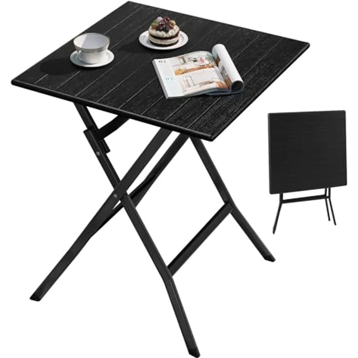 eSituro Klapptisch, Gartentisch Balkontisch wetterfest, Outdoor Beistelltisch klappbar, Kleiner Tisch für Balkon Terrasse Garten, 62x62 cm, 50 kg belastbar, Schwarz – Bild 2