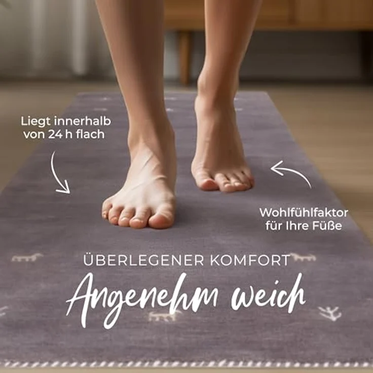 carpetfine 'Gabbeh Uni' Wollteppich, reine Wolle, Grau, 80x350 cm – Bild 5