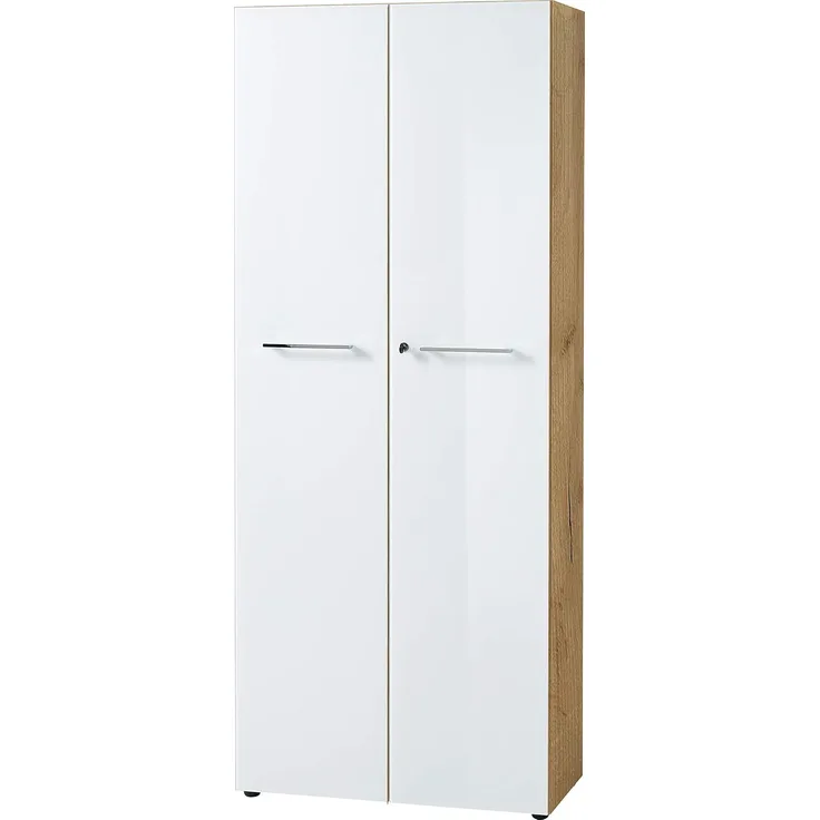 Germania Aktenschrank 4204-242 GW-Monteria, in Navarra-Eiche-Nb./Weiß, mit Glasauflage, 80 x 196 x 37 cm (BxHxT)