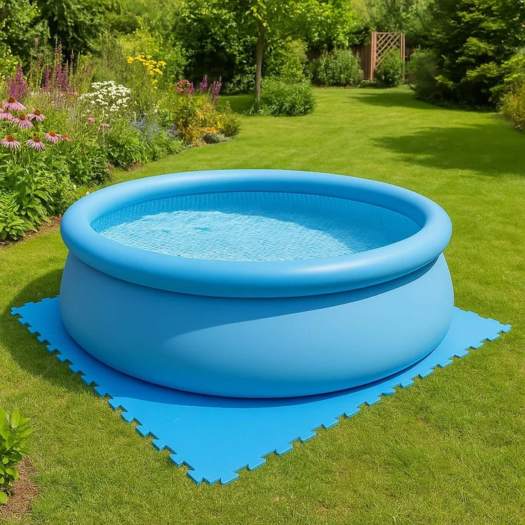 BURI SUMMER Poolmatte 36er Set | 50x50 cm pro Matte | 9,00 m² Gesamtfläche | Blau | Rutschfeste Bodenfliesen für Pool, Whirlpool, Garten & Fitness | 4 mm dick | Erweiterbares Stecksystem – Bild 7