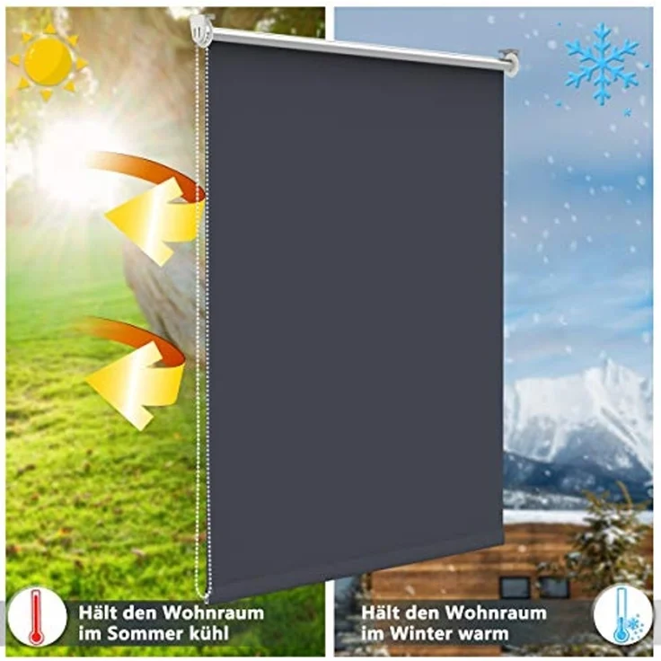 Grandekor Verdunklungsrollo ohne Bohren Dunkelgrau 60x170 cm(Stoffbreite 56cm) Rollos für Fenster ohne Bohren & mit Bohren,Verdunkelungsrollo Thermorollo Klemmrollo Fensterrollo verdunkelung – Bild 2