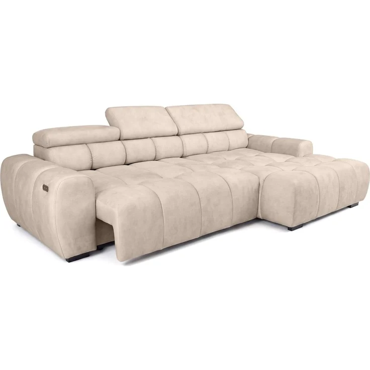 Ecksofa Schlafsofa VELUNIO RELAX in Stoff Salvador Creme Ottomane Rechts – Bild 3