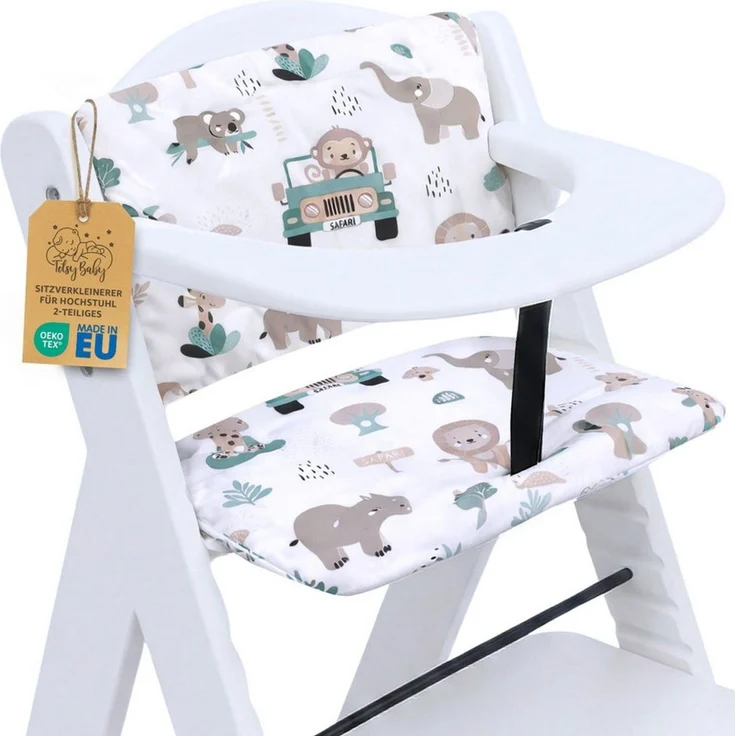 Sitzverkleinerer für Hochstuhl Baby Sitzkissen Stuhl 2-teilig - Kinder Sitzauflage für Hauck und Stokke Kinderhochstuhl High Chair Cover für Treppenhochstuhl und Babystuhl Oeko-Tex Afrika – Bild 1