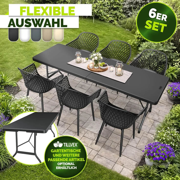 tillvex® Gartenstuhl 6er Set Wetterfest mit Armlehne | Outdoor Stühle bis 120kg belastbar | Gartenstühle UV-beständig | Terrassenstuhl Gartenmöbel Terrasse Balkon Outdoor Garten – Bild 8