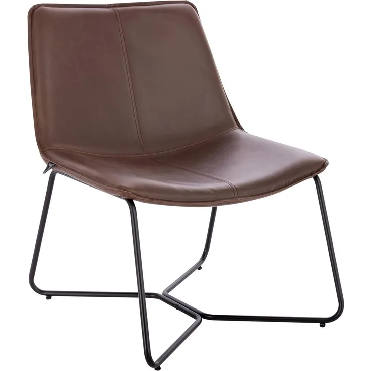 SVITA RON Loungesessel Cocktailsessel Clubsessel ohne Armlehnen Metall-Gestell Leder-Optik Braun