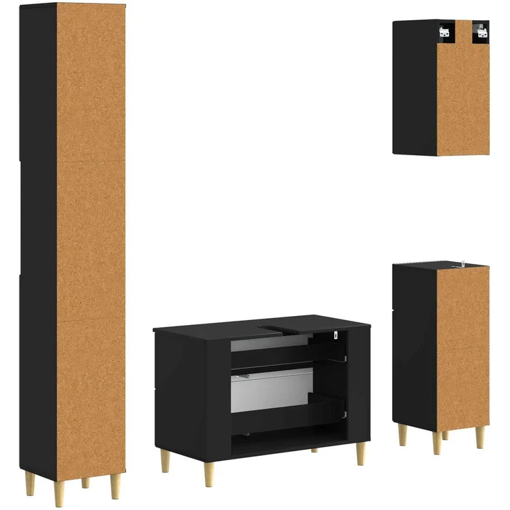 vidaXL 4-teiliges Badezimmer-Schrank-Set ARNHEM Schwarz Holzwerkstoff 3417928 – Bild 7