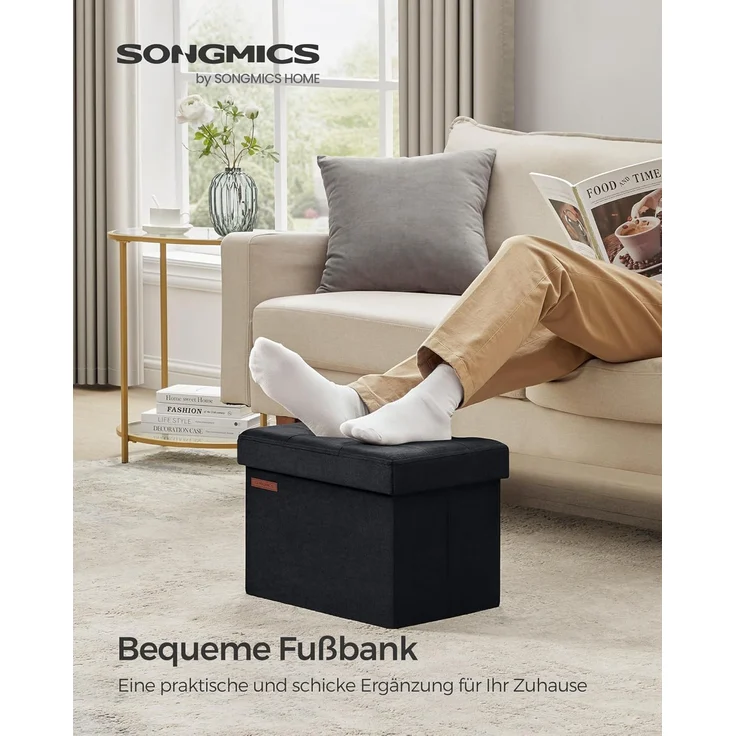 Songmics Sitztruhe mit Stauraum, Samt tintenschwarz, 31 x 31 x 41 cm – Bild 4
