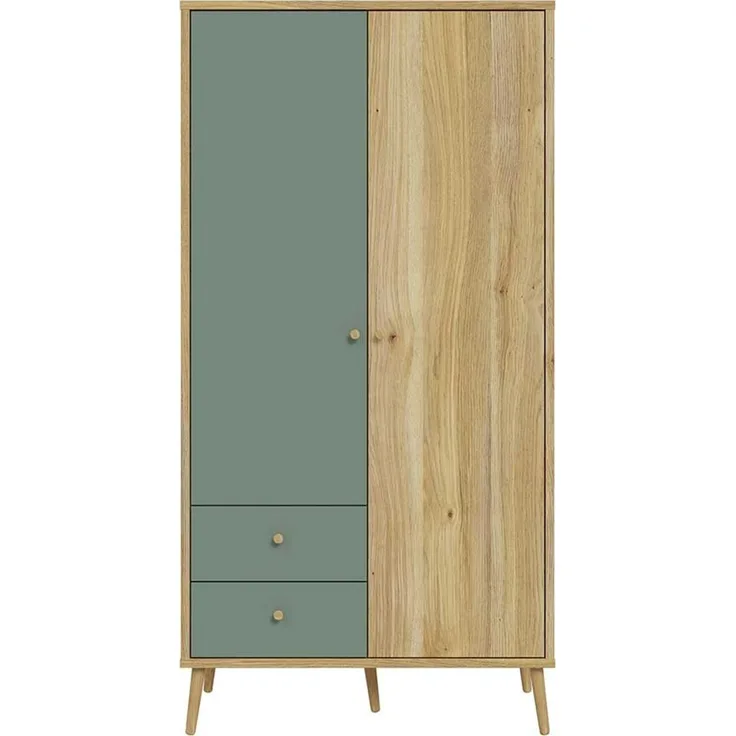 Kleiderschrank Winston / Whenua, Holzwerkstoff, Grün, Holzfarben, 95 x 186 x 52 cm