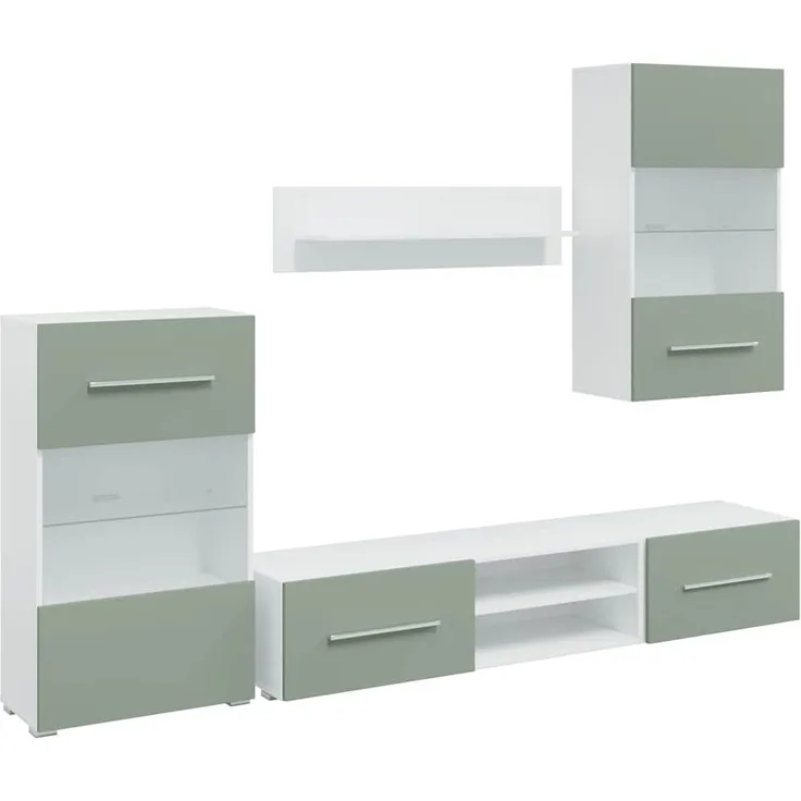 vidaXL 5-tlg. Wohnwand mit LED-Beleuchtung Olivgrün Holzwerkstoff 3324232