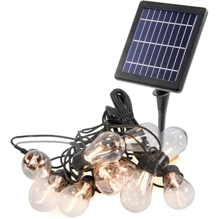 esotec LED Gartenleuchte Solarkette Glühbirnen Retro-Look 6m +2m Zuleitung 2800K außen 102189, ON/OFF, LED fest integriert, 2800K warmweiß, Retro-LED-Glühbirnen als Lichterkette – Bild 1