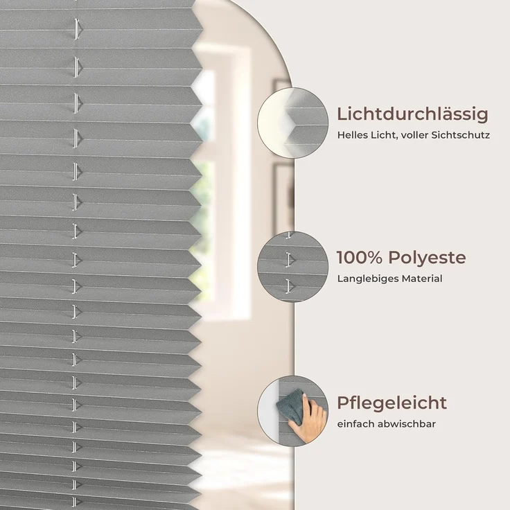 Allesin Plissee ohne Bohren Plissees Klemmfix Anthrazit 40x100 cm(BxH), Plisseerollo Faltrollo mit Klemmträger, Jalousie Rollos für Fenster und Tür, Sichtschutz und Sonnenschutz – Bild 7