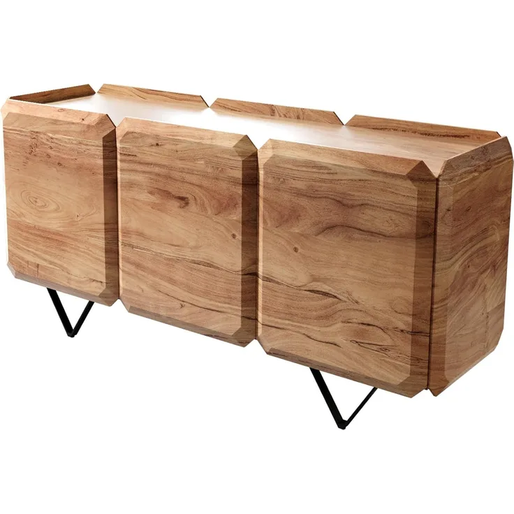 Sideboard Kiano 145 cm Akazie Natur 3 Türen V-Fuß Schwarz Raumteiler