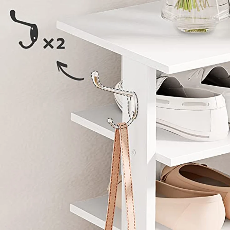 Hoobro Schuhregal 8-lagiges Regal, schmales Schuhablage, Schuhschrank mit 2 Haken, Ablagegestelle, platzsparend, Stabil, 28 x 28 x 113 cm – Bild 9