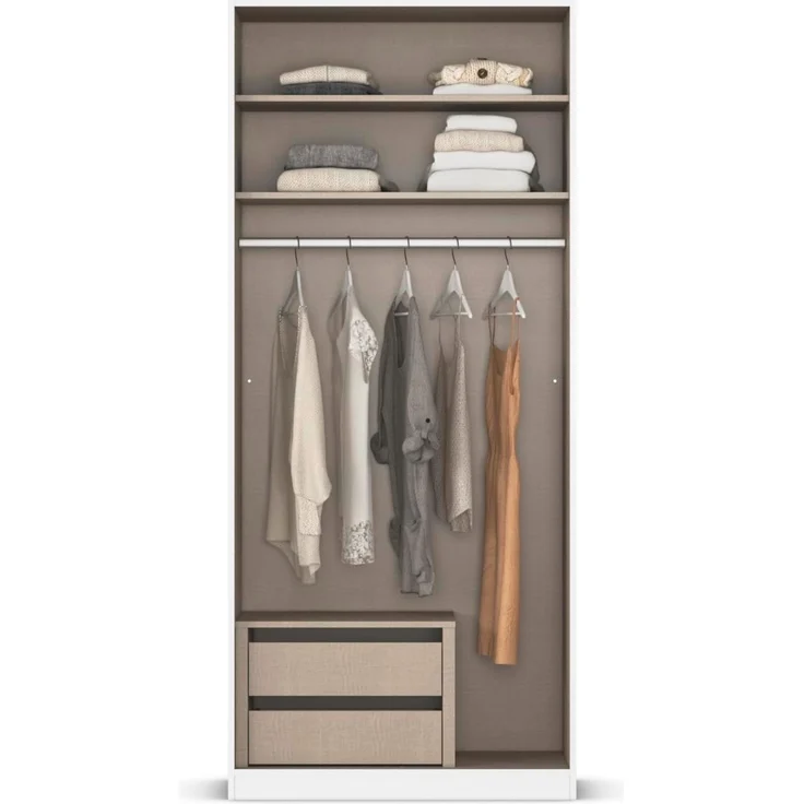 Rauch Möbel Alabama, Kleiderschrank, Garderobe, 2-türig, Zubehör Premium, 1 Kleiderstange, 2 Einlegeböden, Schubladeneinsatz, Farbe Weiß/Eiche Artisan, Holz, Griff Grau metallic, 91 x 210 x 54 cm – Bild 6