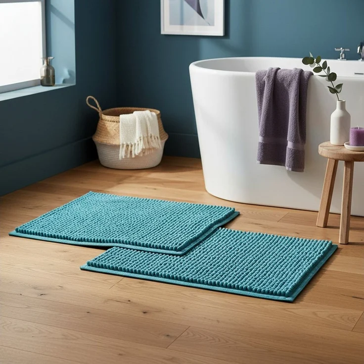OTTO home Badematte Vanessa Chenille, Standard & Premium, 15mm oder 20mm, auch als 2er Set, rutschhemmend beschichtet, schnell trocknend, strapazierfähig, fußbodenheizungsgeeignet, Polyester, rechteckig, 2-tlg. 45 cm x 50 cm, Uni Farben, besonders weic... – Bild 2