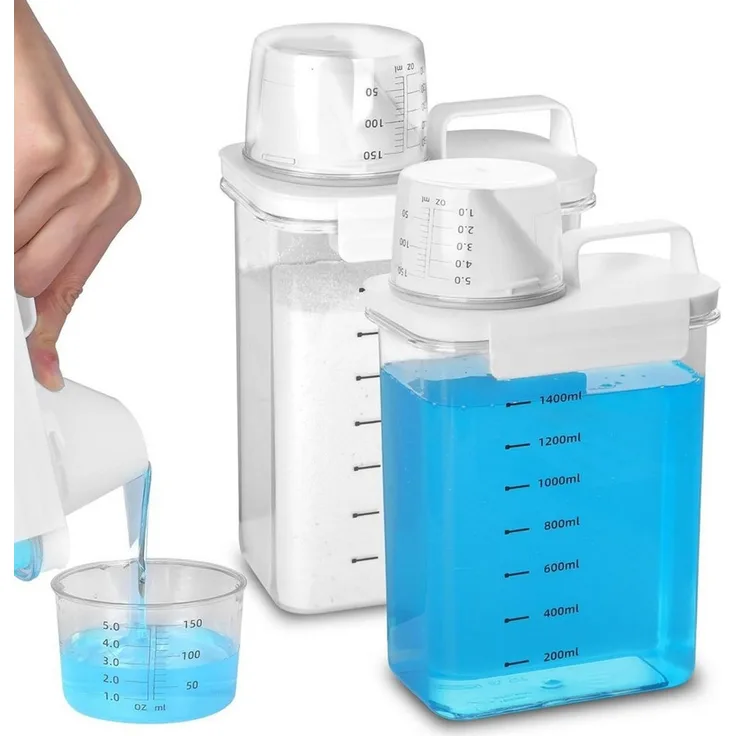 LEMLIT Aufbewahrungsbox 2 Stück 1800ML Luftdichter Waschmittelspender mit Messbecher (2 Stück, 2 St, 1800ML), Waschmittelbox Vorratsbehälter für Waschmittel Waschpulver
