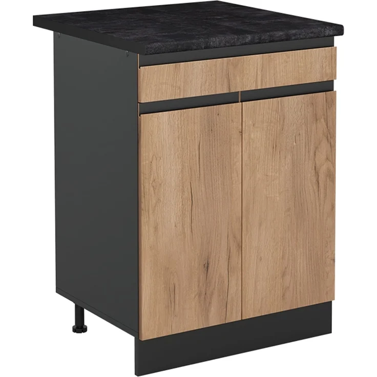 Küchenunterschrank R-Line Goldkraft Eiche/Anthrazit 60 cm mit Schublade Arbeitsplatte Anthrazit Vicco – Bild 1