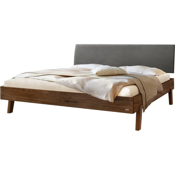 Hasena Massivholzbett Lorenzo Nussbaum, gepolstert 160x210 cm, Komforthöhe 25 cm – Trento