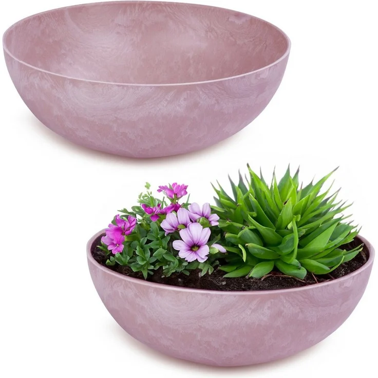 matches21 HOME & HOBBY Blumentopf Runde bauchige 20 cm Pflanzschale für draussen, alt-rosa marmoriert (2 St), Wetterfeste Blumen-Schale als moderne Gartendeko Grabschmuck – Bild 5