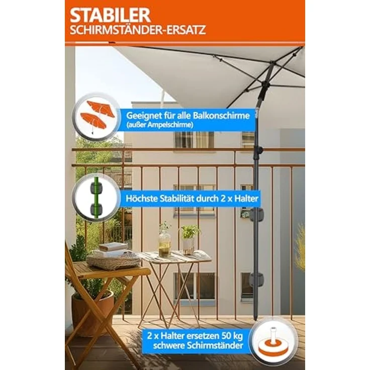 4smile Sonnenschirm Balkon SunnyShade, 200x125 cm, Beige - UPF 50+ Sonnenschirm rechteckig als Sonnenschutz Balkon - SunnyEasy Balkon-Schirm mit 2 x Sonnenschirmhalter + Sonnenschirmhülle – Bild 4