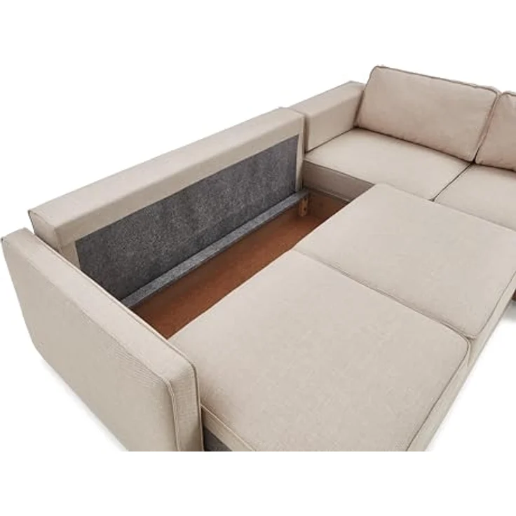 ATLANTIC home collection Eckgarnitur Chill, Schlaffunktion (ca. 135x230 cm), inkl. Bettkasten, frei im Raum stellbar, Wellenunterfederung, Ecke rechts, Creme, BxTxH: 250 x 200 x 86 cm – Bild 9
