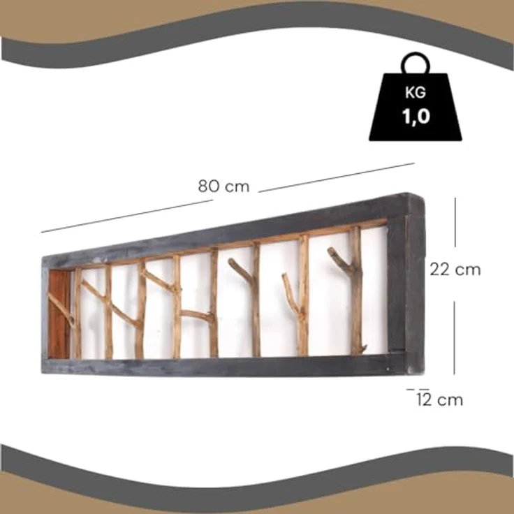 DESIGN DELIGHTS Wandgarderobe WANDGARDEROBE TREIBHOLZ UNIKAT, 80x22cm (BxH), Garderobe, Hakenleiste – Bild 3