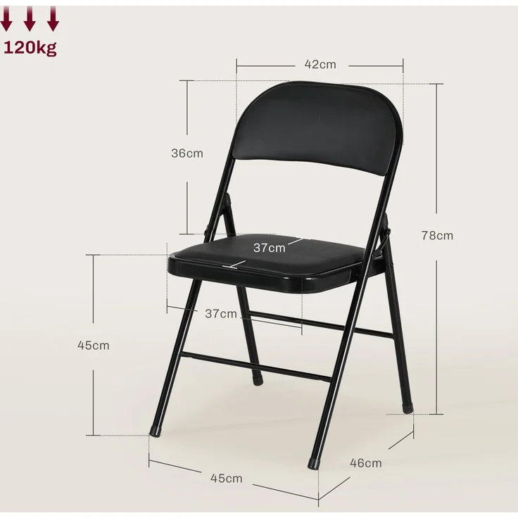 HOMCOM Klappstühle, Kunstleder, Stahl, Schwarz, 45L x 46B x 78H cm – Bild 3