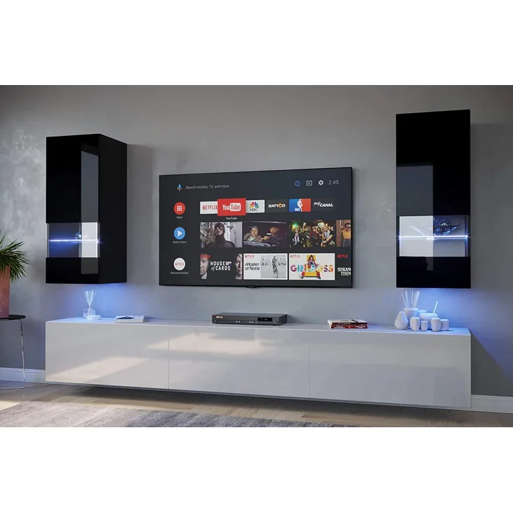 FURNITECH SEZANA AN21 Möbel Schrankwand Wandschrank Wohnwand Mediawand mit Led Beleuchtung Wohnzimmer (Möbel ohne LED, AN21-18BW-HG5 1A)