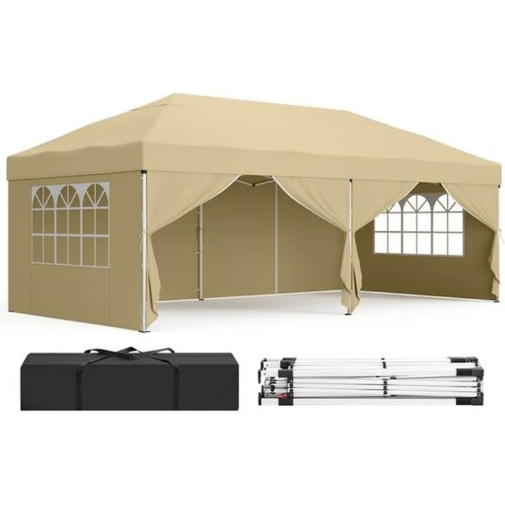 SONGMICS Faltzelt 6 x 3 m, mit Seitenwänden, stabil, tragbar, Pavillon für Garten, Hof, Party, Sonnenschutz, beige – Bild 1