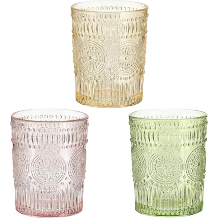 CEPEWA Glas Trinkglas 6er Set 'Mandala' Ø8x10cm 300ml Glas rosa grün orange – Bild 7
