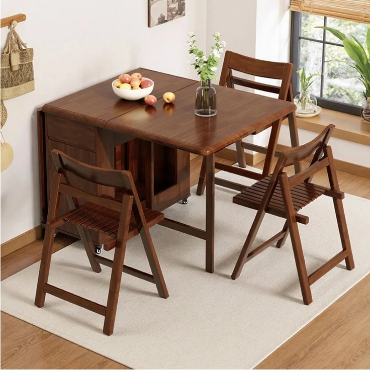 oleyluckidea Esstisch klappbar Massivholz Klapptisch 130 cm mit Stauraum & Rollen Nussbaum (0-St, ein Esstisch), Breite 13Ocm – Bild 3