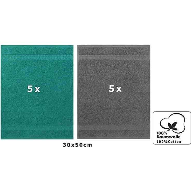 Betz Gästehandtücher 10 Stück Premium 30x50 cm Farbe smaragdgrün und anthrazit, 100% Baumwolle – Bild 3