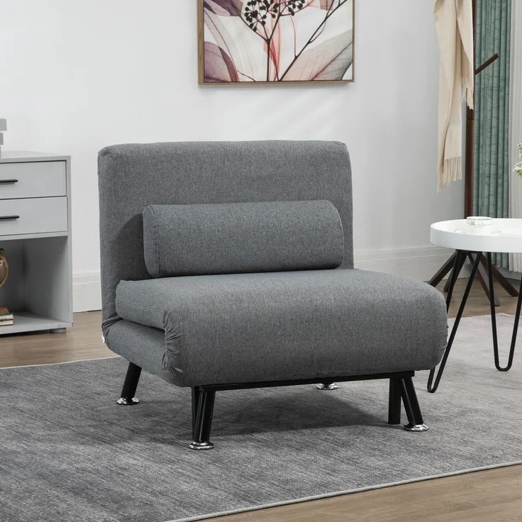 JARDJ Klappsessel mit Bettfunktion, klappbarer Relaxsessel in Leinenoptik, Verstellbare Rückenlehne, 75 x 70 x 75 cm, Dunkelgrau – Bild 4