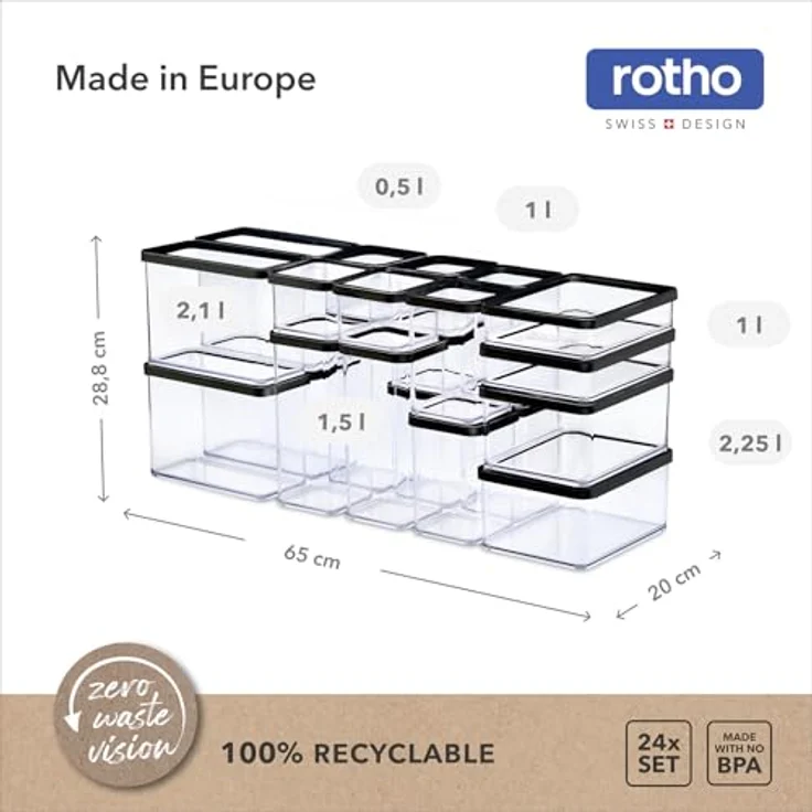 Rotho LOFT 24er-Set Vorratsdosen mit Dekel, stapelbar, aromadicht, spülmaschinenfest – Bild 3