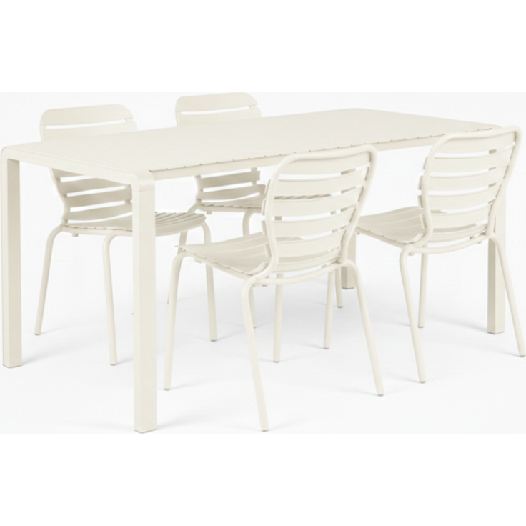 Zuiver Gartenmöbel-Set Vondel: Tisch mit 4 Stühlen aus Aluminium in Weiß 87,2x168,5x75 cm