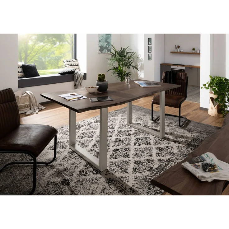Baumtisch Akazie 200x100x76 grau Beine silber matt FREEFORM 3 – Bild 2