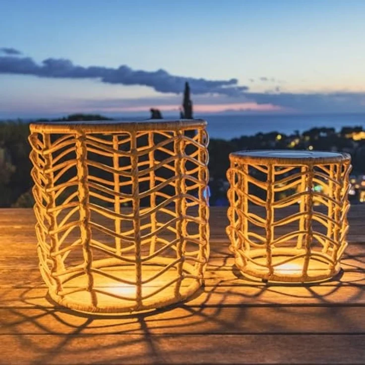 2 x Nerita Leuchttische, solarbetrieben, aus Polyrattan, natürlicher Effekt, 2 Stück – Bild 2