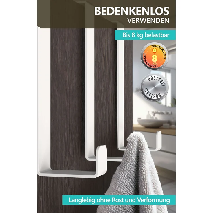 Aurelia Home Türhaken zum Einhängen, 6er-Set, Weiß – für Türen und Schranktüren, bis 8 kg – Bild 5