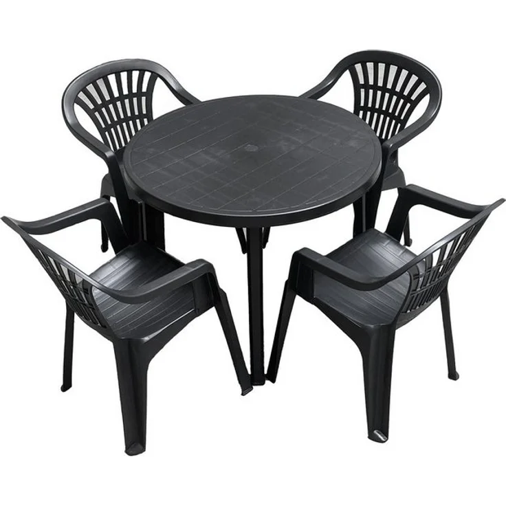 Progarden Sitzgruppe Gartenmöbel Kunststoff 5 Tlg. Terrassenmöbel Terrasse Schwarz, (Set, 5-tlg, Tisch + 4 Stapelstühle), UV-Beständig, Robust, Wetterfest, Made in Italy, Hochwertig – Bild 4