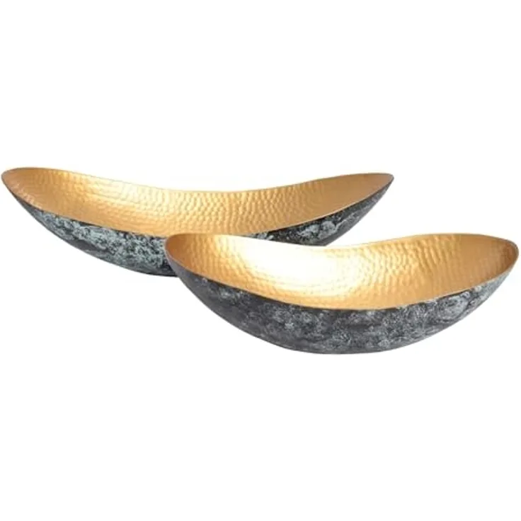 riess-ambiente Dekoschale ABSTRACT ORIENT 55cm gold (Set, 2 St), Wohnzimmer · Esszimmer · Schmuckschale · Metall · Handmade