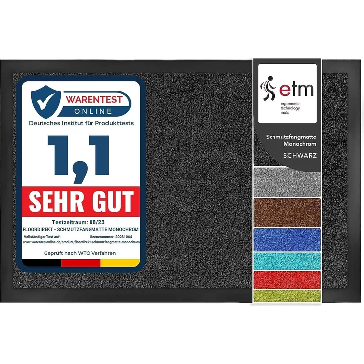 etm Schmutzfangmatte ColorLine | Türmatte in vielen Größen | Fußmatte für Innenbereich | Rutschfester Teppich für Flur, Haustür, Eingang, Eingangsbereich, Vorzimmer - Schwarz 60x90 cm