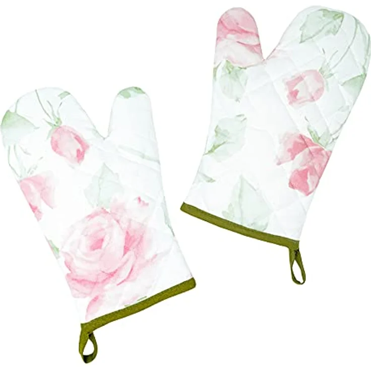 Lashuma Topfhandschuhe Rose, (Set, 2-tlg), Frauen Kochhandschuhe, Ofenhandschuhe groß 30x20 cm – Bild 2
