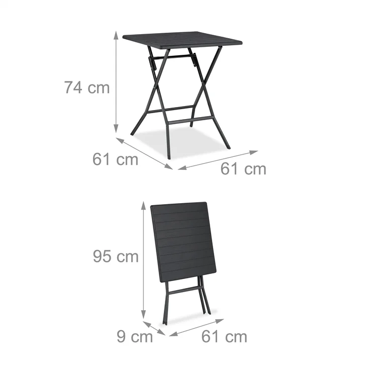 Relaxdays Balkonmöbel-Set, 3-tlg, in Holzoptik, Kunststoff / Stahl schwarz, 74 x 61 x 61 cm – Bild 7