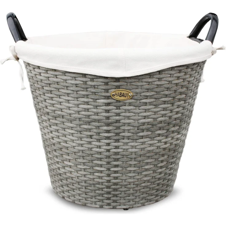 HABAU Holzkorb mit Stoffeinsatz, 48 cm, Grau, aus Polyethylen, mit Metallrahmen – Bild 1