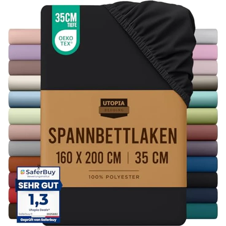 Utopia Bedding - Spannbettlaken 160x200 cm - Schwarz - Oeko-Tex Zertifiziertes Gebürstete Polyester-Mikrofaser Spannbetttuch - 35 cm Tiefe Tasche – Bild 2