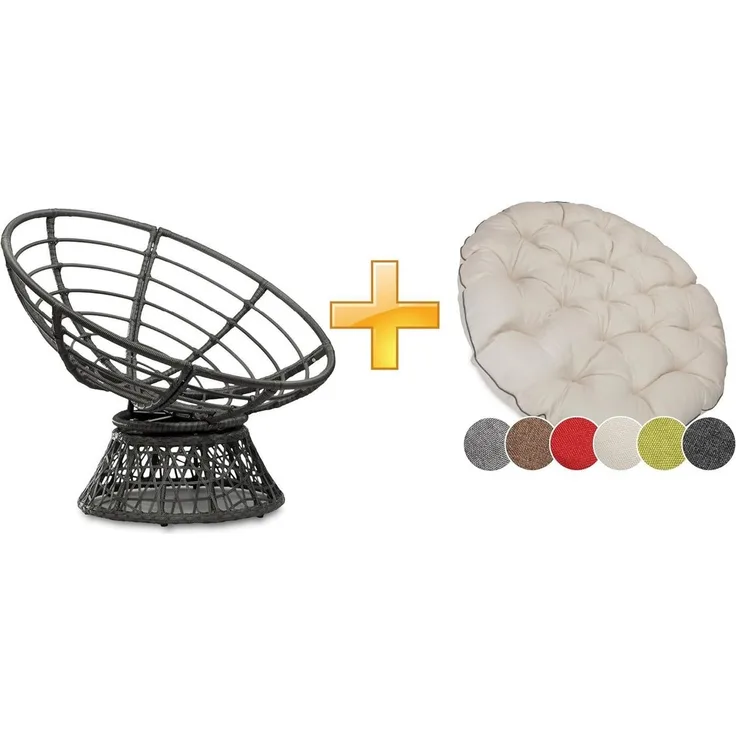 sunnypillow Rattanstuhl Papasansessel, Rattansessel mit Kissen rund Durchmesser 120 cm, Ecru