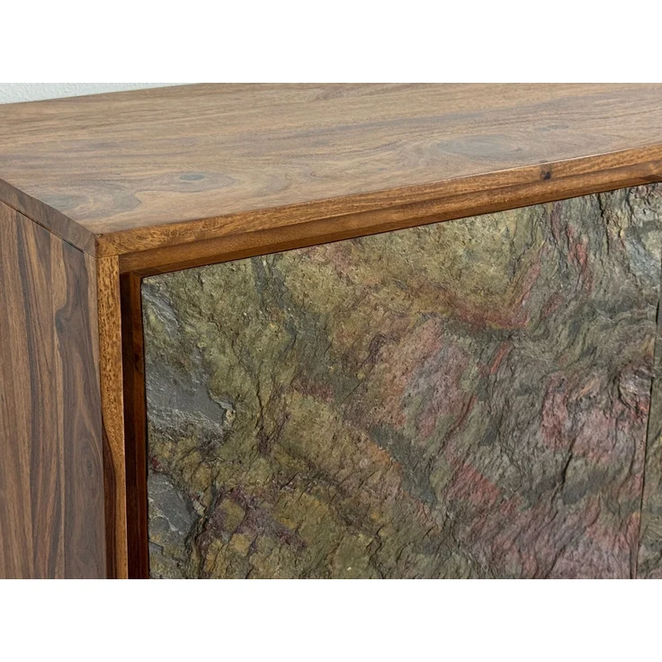 FineBuy Sideboard 175 x 71 x 40 cm Sheesham Massivholz Kommode mit Steinoptik Weiß, Hoher Kommodenschrank Modern, Standschrank mit 2 Türen und 3 Schubladen, Anrichte Wohnzimmer – Bild 5